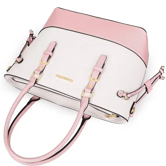 Womens Beige & Pink 3PCS Purses Set Tote Bag Wallet & Shoulder Satchel Handbags - Picture 3 of 6